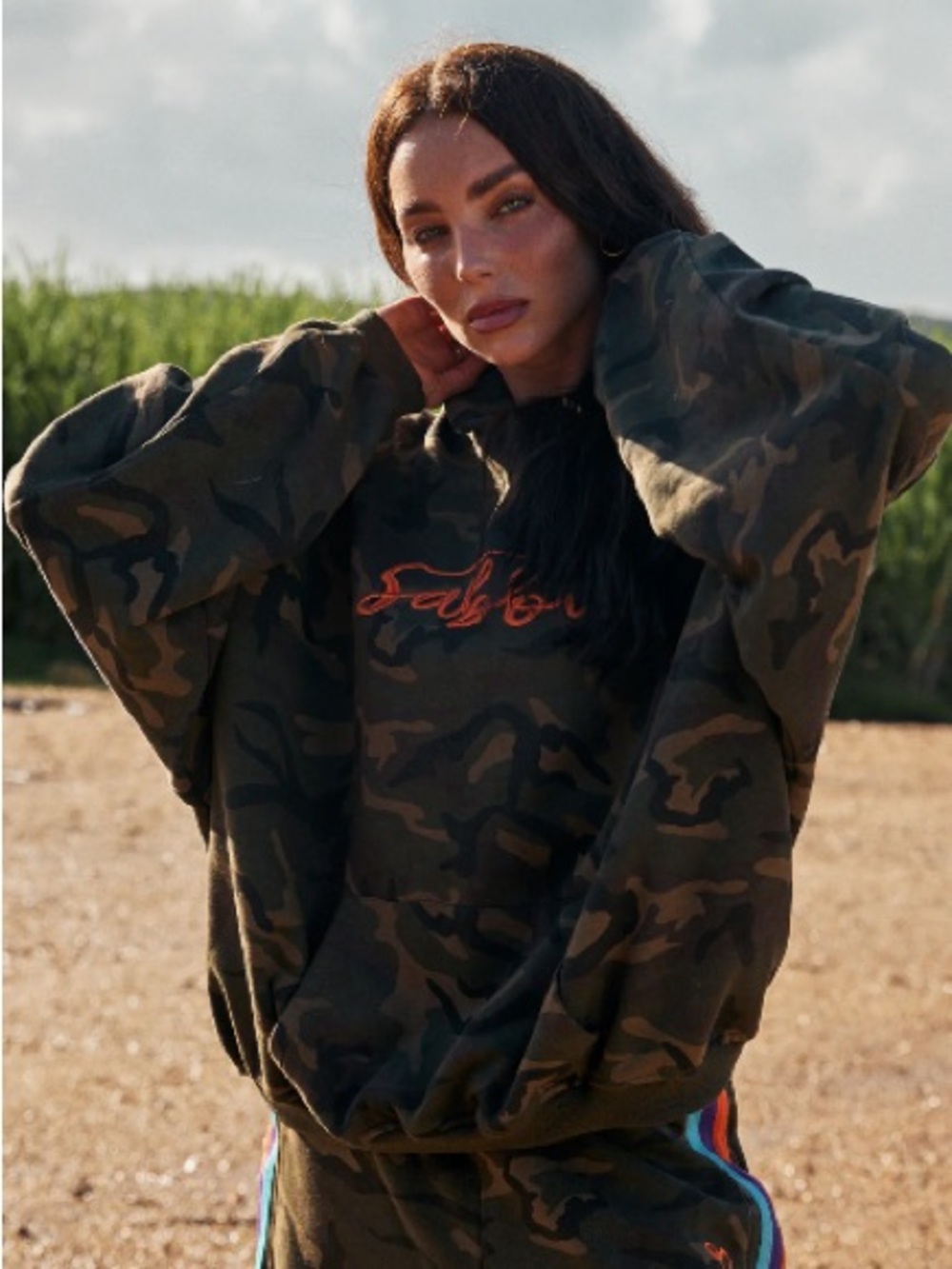 NWT Sabbi Name Yourself Camo Hoodie with Orange Script Logo